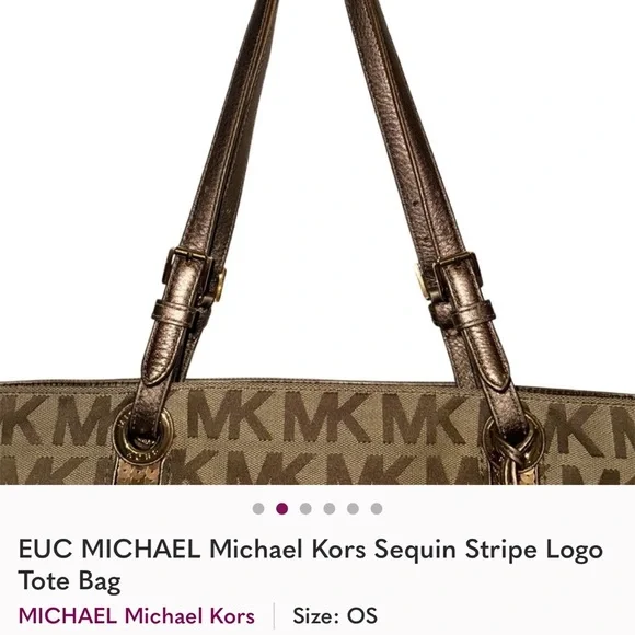 EUC MMK Sequin Stripe Tan Tote Bag - Picture 2 of 6